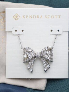 New Silver Kendra Scott Krista White Mix Bow Necklace